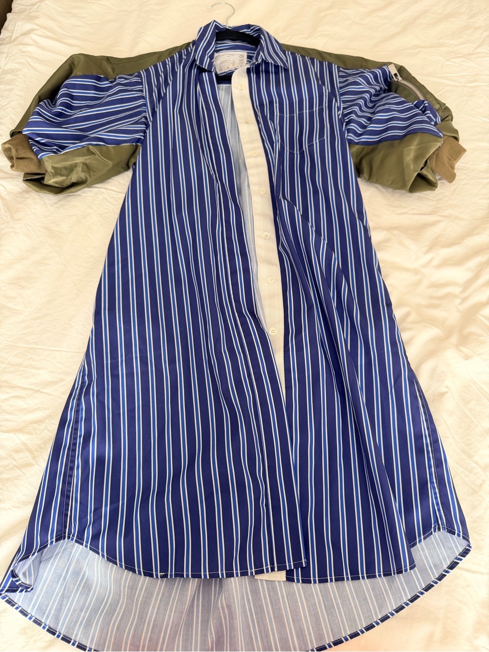 Sacai Blue and White Vertical-Stripe Button Dress
